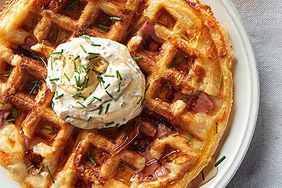 Ham and Swiss Waffles with Mustard Sour Cream