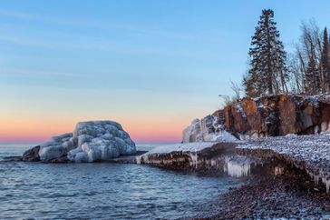 Icy shore along Lake Superior at Minnesota's North Shore