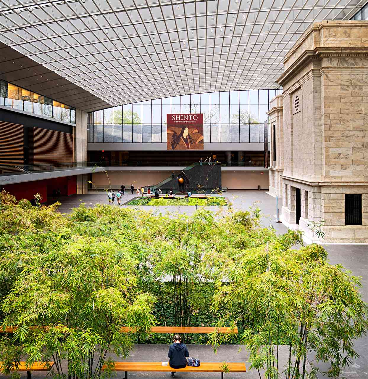 the cleveland museum of art ohio atrium woman bench trees